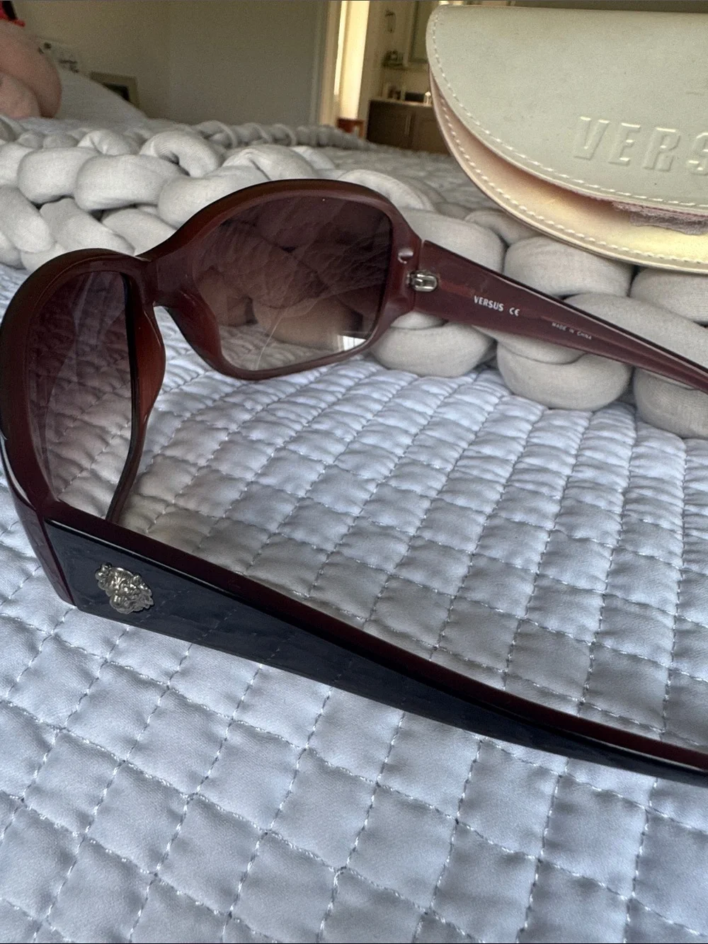 Versus Versace Black Oversized Sunglasses with White Case